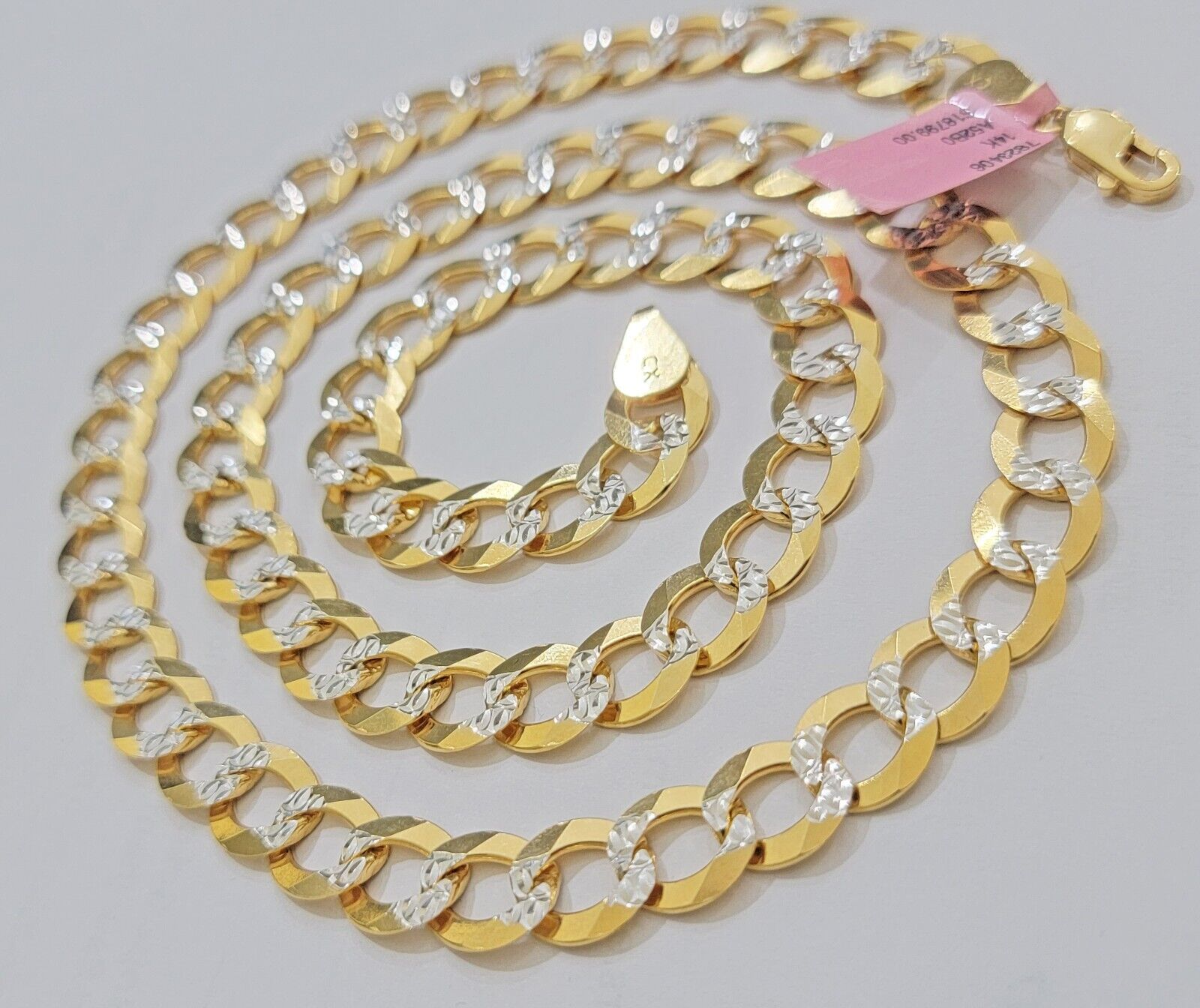 Real 14k Yellow Gold Chain Necklace Two - tone Cuban Curb Link 9.5mm 22 inch SOLID - GoldenlinQ